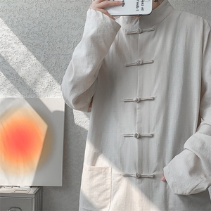 8XL-M 特大码棉麻长袖衬衫风衬衫新中式打底衫CS504P68控88图片