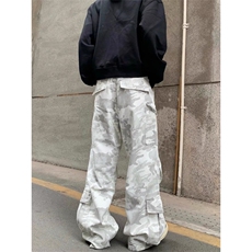 美式水洗雪地迷彩多口袋牛仔工装裤男女同款风直筒微喇休闲裤，男装工装外套，四季星座505