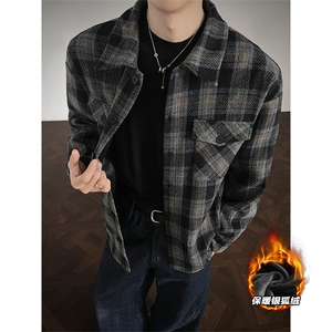加厚保暖银狐绒潮流毛呢格子衬衫重磅480g男J5283J加绒-特P48控98