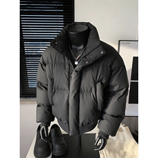 现货5W件冬季三防重磅硬挺boxy短款羽绒立领PU皮棉衣外套加厚棉服，男装棉衣，电商A486