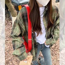 美式复古格子衬衫外套女春秋新款宽松慵懒风小个子衬衣长袖上衣潮，男装衬衫，星座1210-1