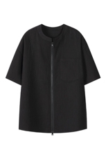 休闲风落肩袖短袖T恤男女宽松圆领拉链肌理感上衣DC2278-特价P35，男装T恤，电商A007