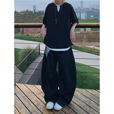美式复古原色水洗弯刀牛仔裤宽松阔腿设计感小众休闲长裤，男装牛仔裤，星座1210-1