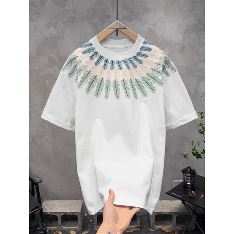 M599-P35美式重磅2025新款刺绣圆领短袖T恤男女同款宽松潮牌半袖，男装T恤，星座617A-1（原B318A）