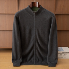 2025年秋季圆领双面无兜男开衫加厚时尚百搭，男装羊毛衫，狄美羊绒