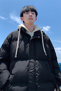 D4134-TP75 不 新款假两件男生棉衣可二开港风连帽外套图片
