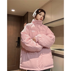EQ355 灯芯绒字母条棉衣外套男女学生冬季加厚面包服2024新款棉服图片