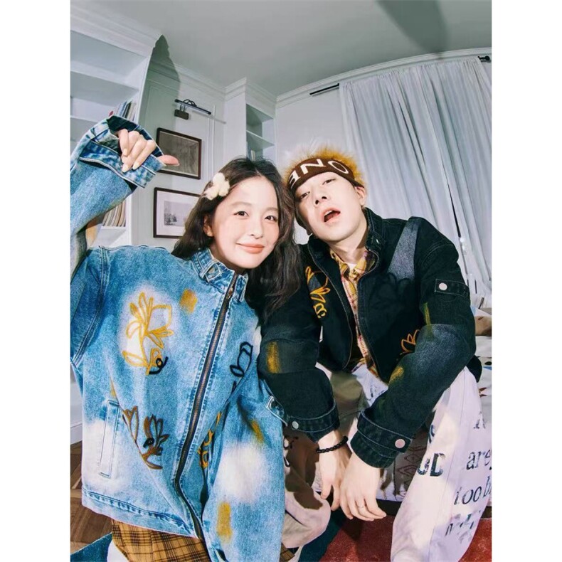 网络图美式高街拉链牛仔夹克男女同款外套，男装工装外套，星座410-7