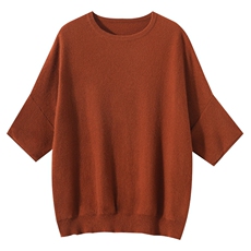 2025春秋新款羊绒衫女100纯山羊绒半袖圆领针织套衫舒适宽松上衣，女装羊绒衫，绒歆坊