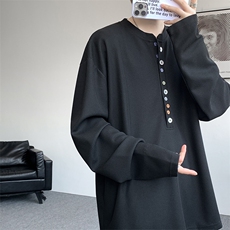 8XL-M慵懒肌理感华夫格廓形云母贝纽扣长袖T恤打底长袖CX3006P48，男装T恤，电商D206-1