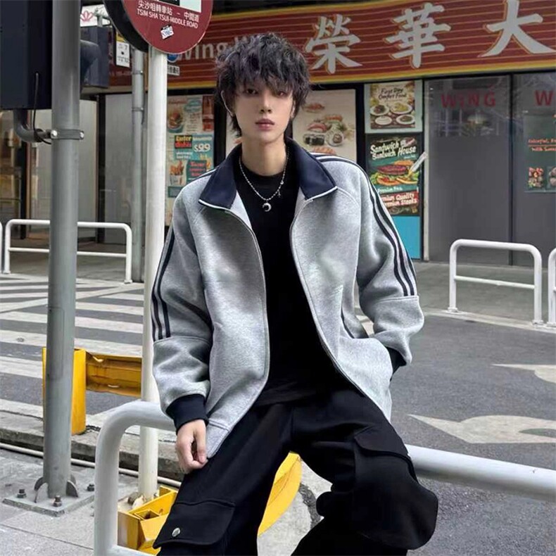 抖音得物高品质美式高街重磅结构设计拼接织带立领卫衣外套CM42，女装短外套，电商A486-1