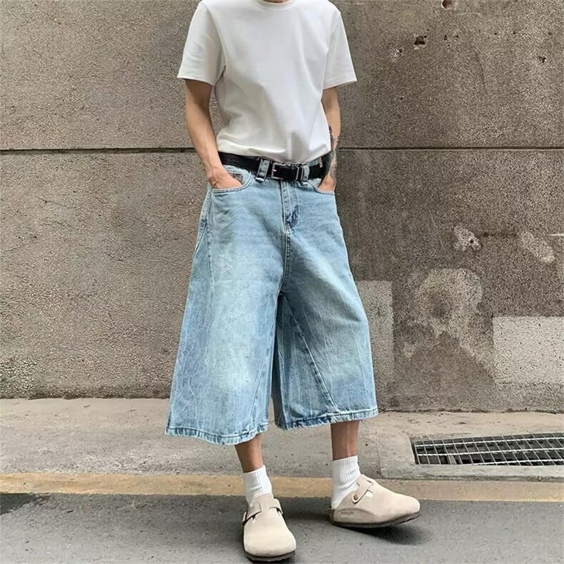 气质慵懒流行牛仔七分裤文艺潮流无品牌百搭简约新款ins时尚原宿图片