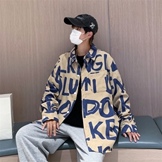 2023字母长袖衬衫日系港风ins宽松衬衣男生休闲外套CS030-P40，男装衬衫，星座308B-1
