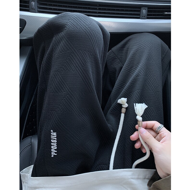 特批P35无差价秋季字母刺绣肌理感提花卫裤宽松潮阔腿长裤男K1323图片