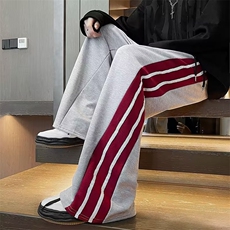 休闲裤男条纹拼色韩版潮流阔腿高街2024秋冬新款ins长裤K4683-P35，男装休闲裤，星座412-3