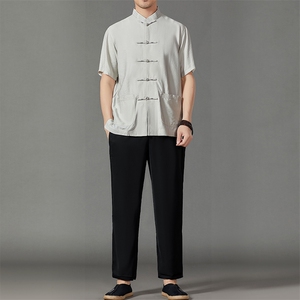 2026夏季薄款高端风冰丝短袖衬衫套装唐装汉服 HL23812-P120图片