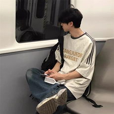 夏季美式高街重磅纯棉三条杠织带撞色男女短袖T恤ZD573-特P30，男装T恤，电商A486