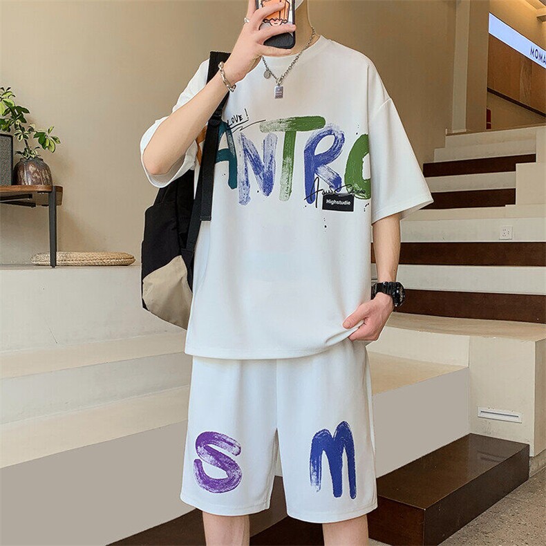 夏季新款男士短袖套装圆领休闲T恤短裤套装,男装休闲套装,星座1206（原A206）