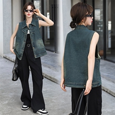 现货牛仔马甲外套宽松流行美式高街百搭春秋高级夹克青春潮牌，女装牛仔外套，江南女神