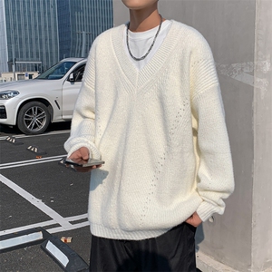 v领针织衫毛衣男秋复古慵懒风高级感上衣纯色线衣外套 YM3583-P48图片