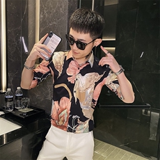 312A-105-P55新款社会小伙中袖衬衫韩版潮流男士五分袖衬衣A，男装T恤，星座312A-5