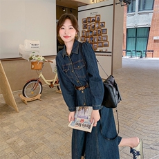 独特超好看长袖牛仔连衣裙女早秋2025新款收腰显瘦气质减龄衬衫裙，女装连衣裙，秋水欣儿