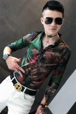 夏季男士七分袖印花衬衫男休闲修身碎花衬衣A236-352-P55，男装衬衫，电商A236