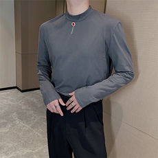 王嘉尔同款高弹显瘦修身长袖打底衫小众半高领T恤男潮TX1206-P50，男装T恤，电商B267