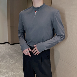 王嘉尔同款高弹显瘦修身长袖打底衫小众半高领T恤男潮 TX1206-P50图片