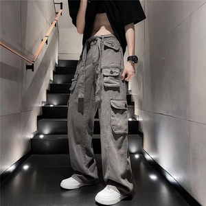 男秋季港风休闲裤潮炸街工装裤男多口袋设计新款美式纯K2966P45图片