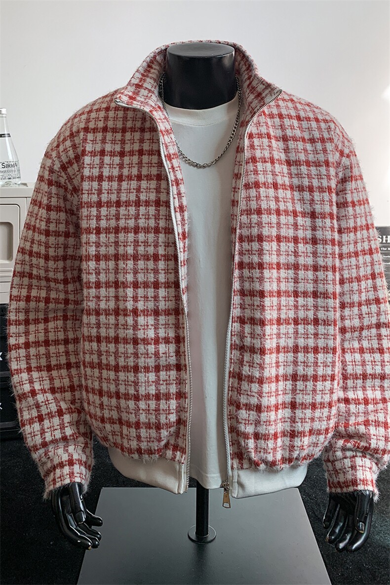 复古风格撞色格纹加棉棉衣潮流百搭日系时髦上衣外套HY877P90,男装棉衣,电商A102B