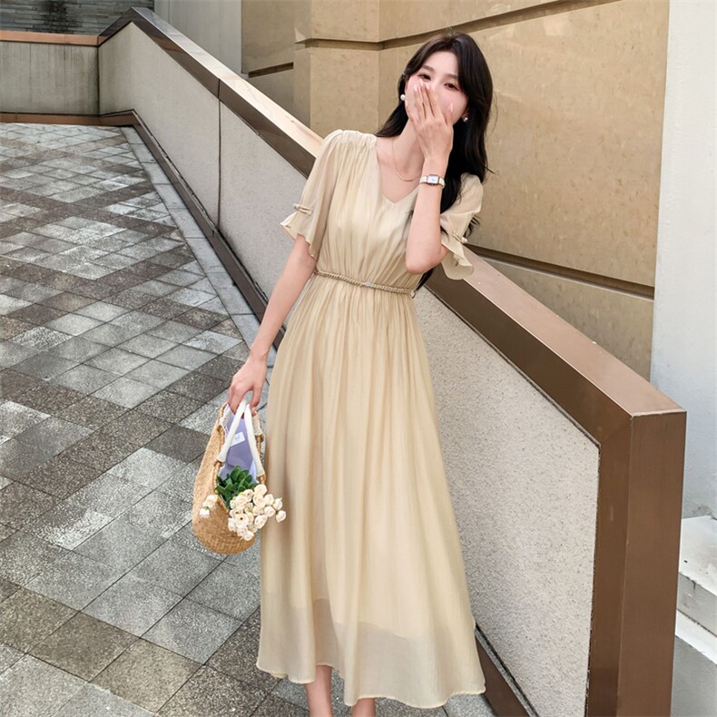 现货主推2024天丝棉连衣裙女高级感仙气精致收腰显瘦连衣裙，女装连衣裙，然然