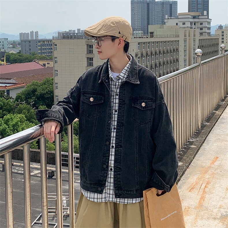 港风秋冬季新款外套宽松韩版上衣简单百搭牛仔夹克男JK206/P55,男装夹克,电商D202-1