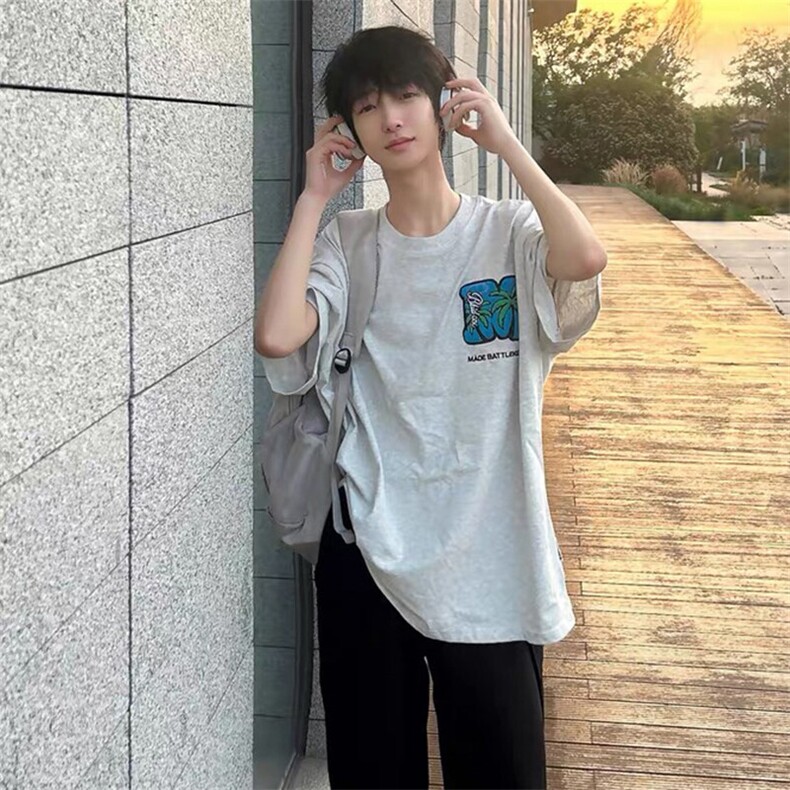 万针全刺绣工艺抖音得物高品质260克重磅纯棉双纱美式高街短袖T恤，男装T恤，电商A486