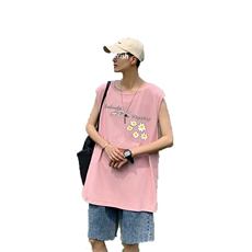 ！港风2023夏季无袖背心男加肥加大码宽松短袖T恤男BX263-P20，男装背心/马甲，电商B371