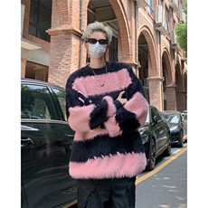 针织衫男韩版潮流条纹拼色宽松百搭2024秋冬ins毛衣外套MZ485-P56，男装针织衫/毛衣，星座412-2
