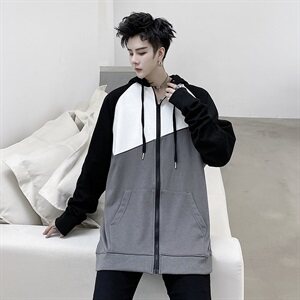 2021春秋季新款潮款运动另类色块拼接连帽卫衣D686P75图片