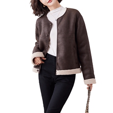 韩系仿羊羔毛外套女秋冬季2024年新款高级感麂皮绒皮毛一体夹克上衣，女装羊羔毛/颗粒绒，潮流依族