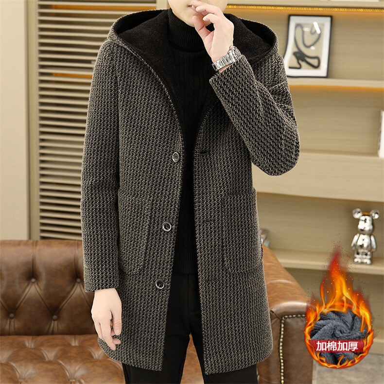 秋冬外套男士金貂绒毛呢大衣连帽韩版中长款加棉加厚毛呢S2355，男装毛呢大衣，星座310B-3