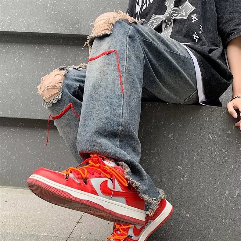 夏季薄款破洞牛仔裤男复古痞帅乞丐个性直筒裤子NK477，男装牛仔裤，星座1116A-1（原606A）