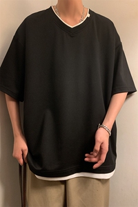 新款短袖男港风暖光夏季T恤休闲百搭假两件T恤男上衣TC3138-P30图片