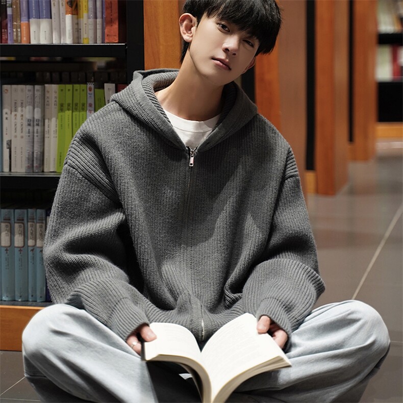 A169纯色双向拉链毛衣手插袋开衫A169MK2305P75控98，男装针织衫/毛衣，电商A169