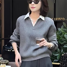 女士2025年秋季灰色套头，女装针织衫/毛衣，泰沅羊绒