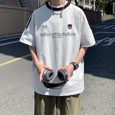 夏季美式高街重磅纯棉三条杠织带撞色男女短袖T恤ZD637-特P30，男装T恤，电商A486-1