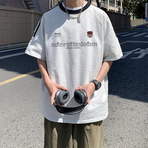 夏季美式高街重磅纯棉三条杠织带撞色男女短袖T恤ZD637-特P30图片
