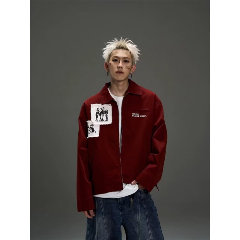 W10153-P88网图现货安可拉红秋季翻领夹克美式复古宽松休闲外套，男装夹克，星座1608-2
