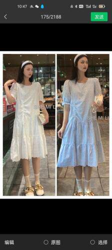 重空棉布提花抽皱连衣裙，女装连衣裙，奢米丽