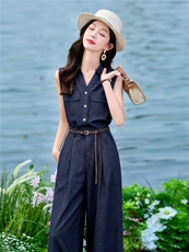 2026年夏季新款老钱风两件套牛仔套装，女装套装/套裙，E百度