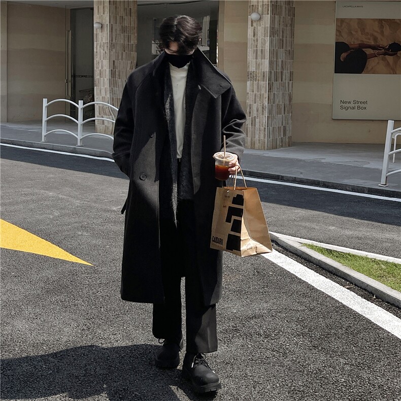 秋冬季中长款毛呢大衣男过膝韩系呢子风衣外套MN002主推差价大，男装风衣，电商A426-1(原A430-1)