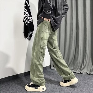 牛仔裤男秋季潮大码休闲裤子高街日系长裤直脚水洗多口袋NT296P48图片